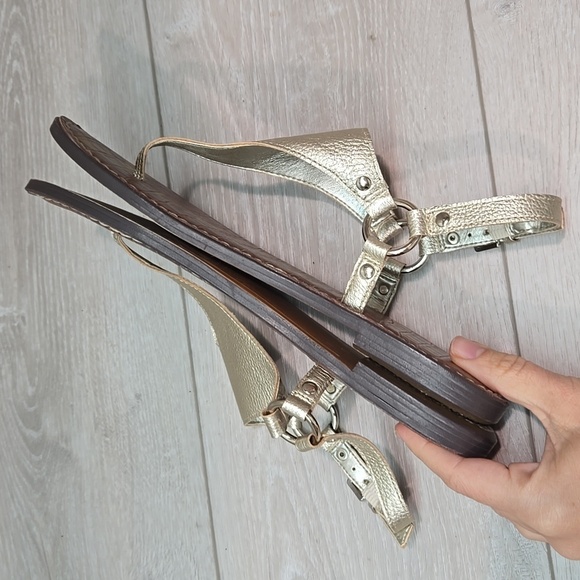 Sam Edelman Women's Greta T Strap Gold Sandals Flats Shoes Sz 7.5M - Picture 6 of 10